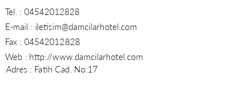 Damclar Hotel telefon numaralar, faks, e-mail, posta adresi ve iletiim bilgileri